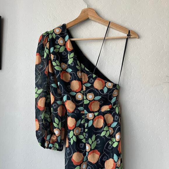 NEW Sau Lee Dress Black Floral One Shoulder Cut Out Cocktail Maxi Dress Sz 2 - Picture 8 of 10